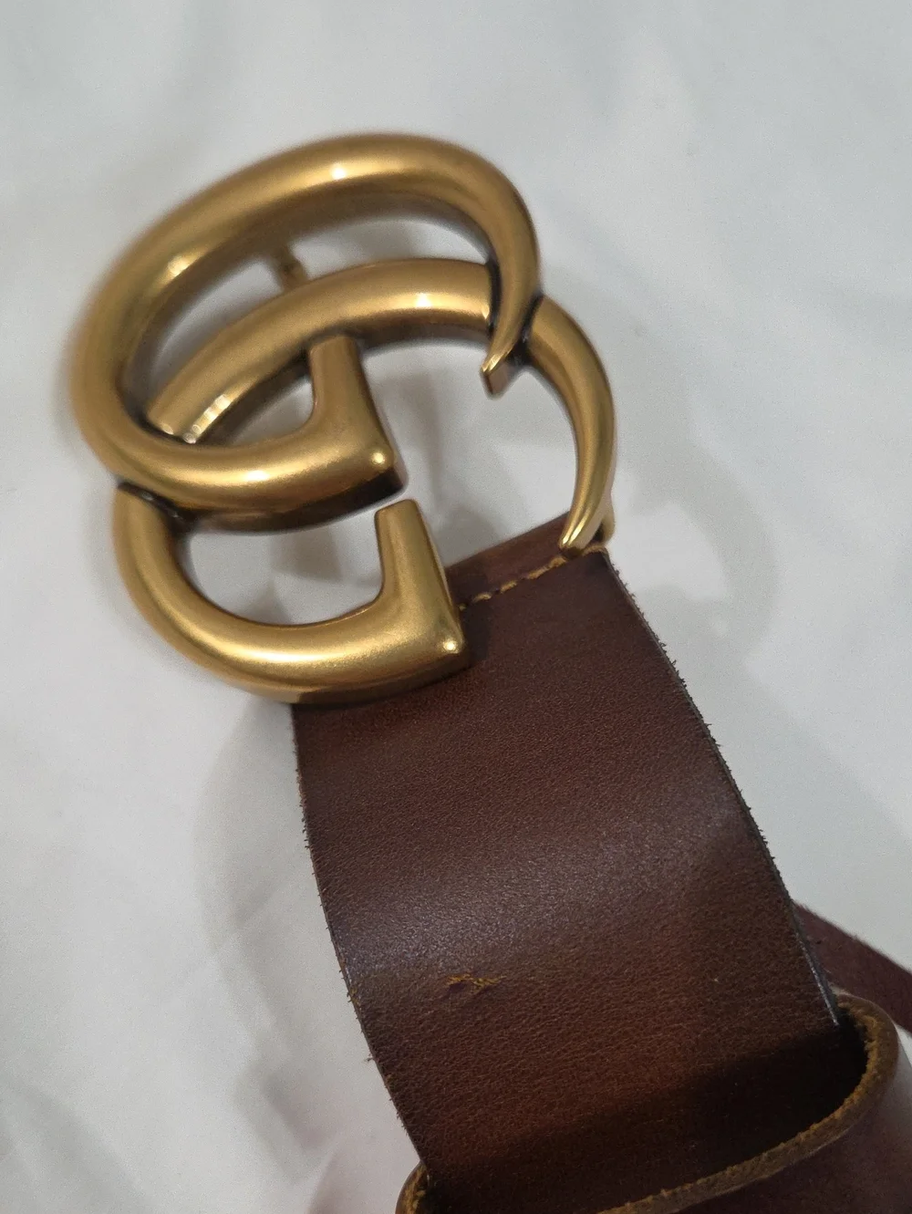 Gucci Brown Leather Belt with Gold Double G Buckle
